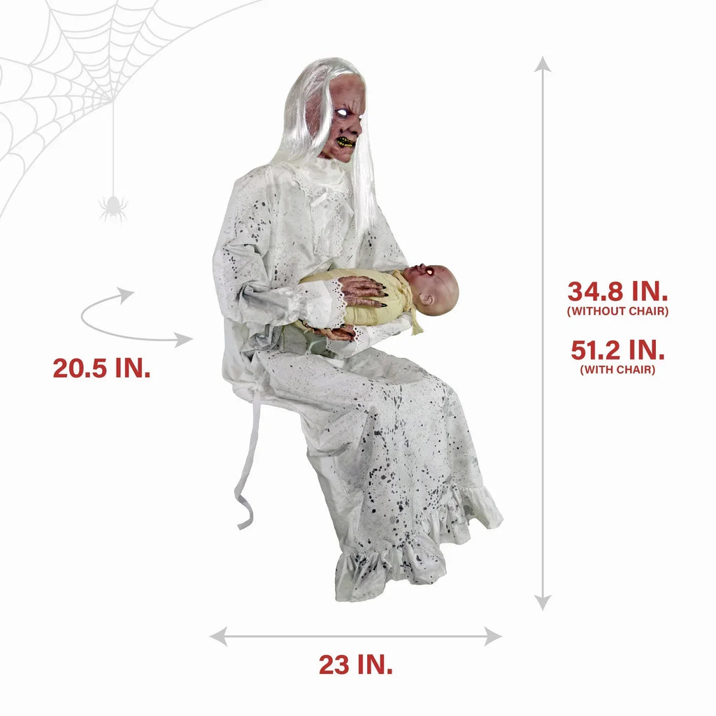 2026 NewHaunted Hill Farm 2.9 ft Animatronic Gravely Granny by Tekky Halloween Decoration with Motion-Activated Sounds, HHGRVLYGRNY-1FLSA