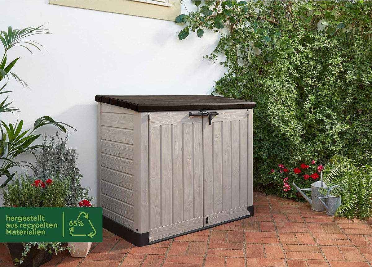 2026 Keter Sio Max -Cobertizo de jardín exterior, Capacidad 1200L, Color Topo/Beige, 145.5 x 125 x 82 cm
