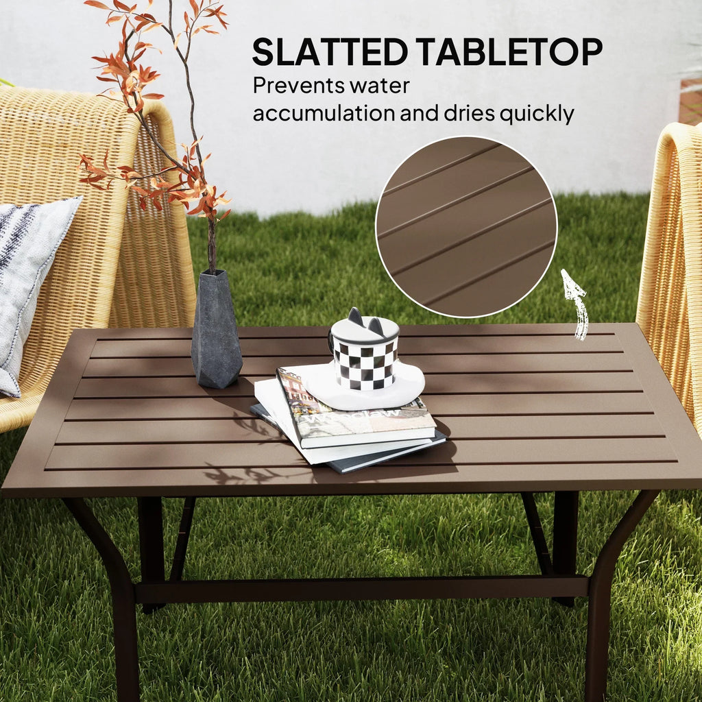 2026 NewOutsunny Outdoor Coffee Table, All-Weather Rectangle Patio Coffee Table with Slatted Tabletop for Outside, Patio, Brown
