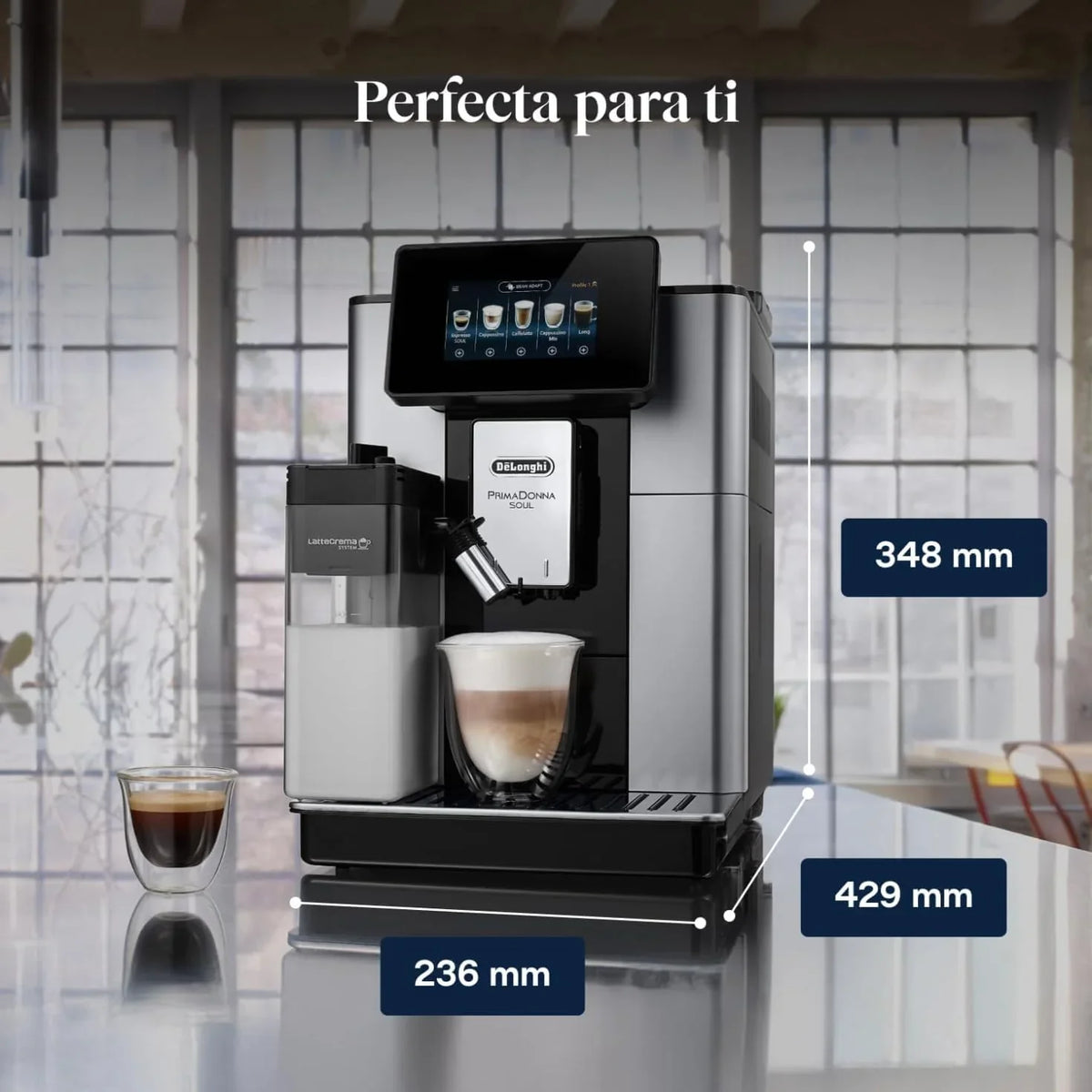 2026 Cafetera superautomática De'Longhi Perfetto Primadonna Soul ECAM612.55.SB para café y capuchino con sistema de leche LatteCreme, tecnología de grano a taza, 18 bebidas, control por aplicación.