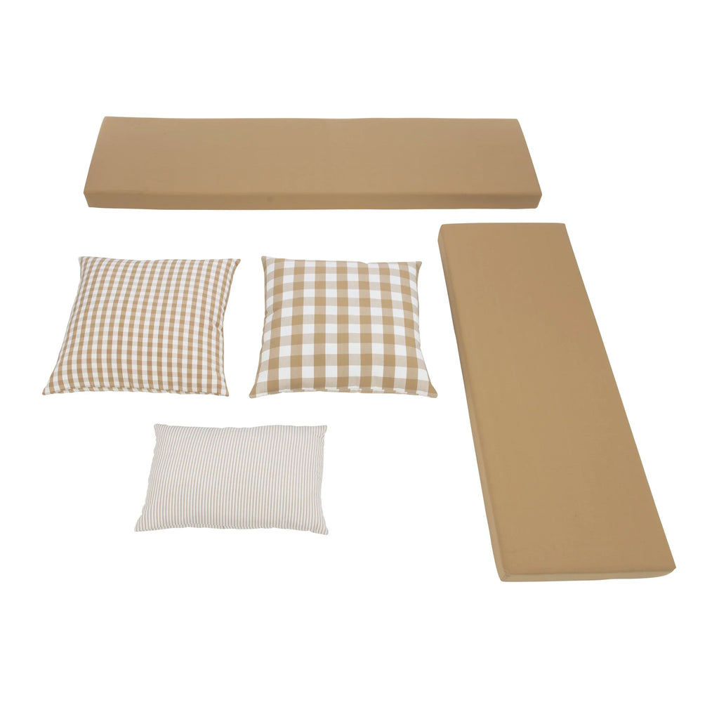 2026 NewLinon Romero Backless Corner Nook with Storage, 5-Piece Cushion Set, Natural/White/Beige