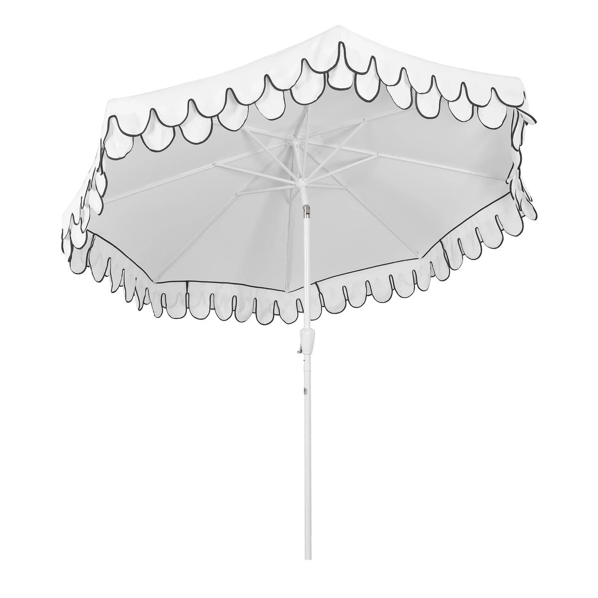 2026 NewJONATHAN Y Tracy 9 ft. Market Patio Umbrella, Classic Mid-Century Scalloped Fringe, with Auto-Tilt Crank, Wind Vent and UV Protection, Coral Pink/White, Dark Brown Pole