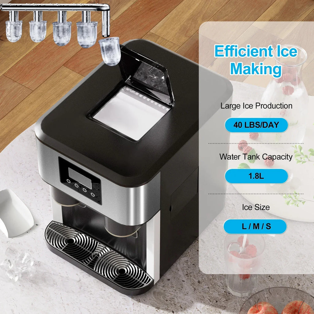 2026 NewTABU 40Lbs/24H Countertop Ice Maker Machine,3 in 1 Ice Maker with Water Dispenser,Crushed Ice,Black