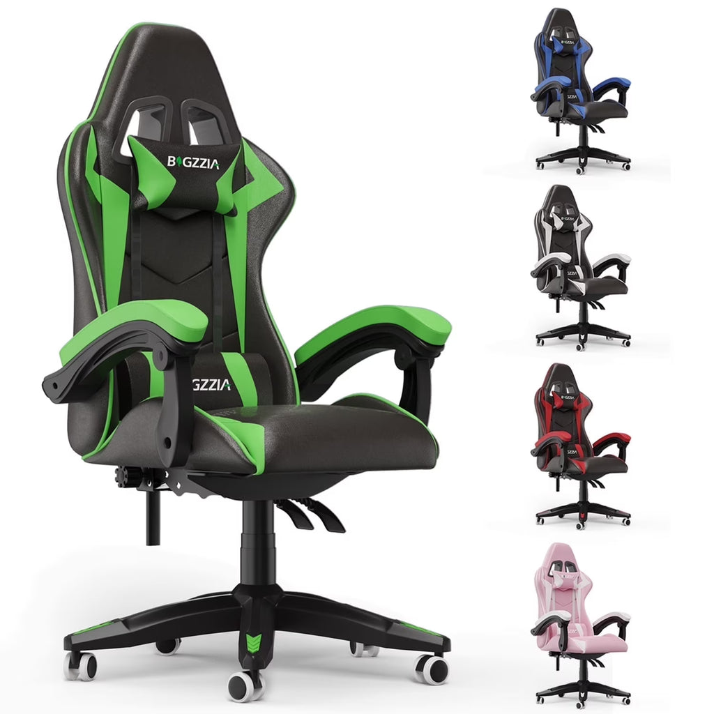 2026 NewBigzzia Gaming Chair Office Chair, Ergonomic Game Chair with Height Adjustable Headrest and Lumbar Support for Adults Teens, Black & White