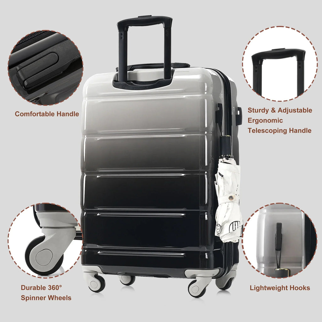 2026 NewPAPROOS 3-Piece Luggage Set (20''/24''/28''), Hardshell Lightweight Suitcase with USB Port and Side Hooks, Travel Luggage with TSA-Lock, Hardside Rolling Luggage for School, Travel, Pink