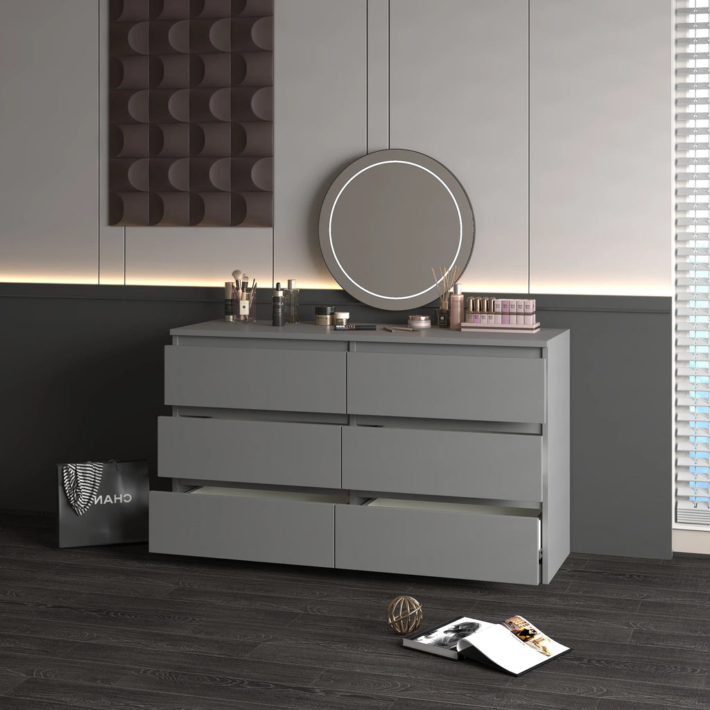 2026 NewResenkos Modern Mid Century 6 Drawer Wide Dressers Chests for Bedroom, Chest of Drawer Organizer Grey