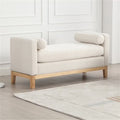 2026 NewEnd of Bed Bench, 53.5" Boucle Fabric Upholstered Entryway Bench with Wood Legs & Bolster Pillows, Rolled Arm Cushioned Ottoman Foot Rest Long Stool Window Extra Seating for Bedroom, Ivory