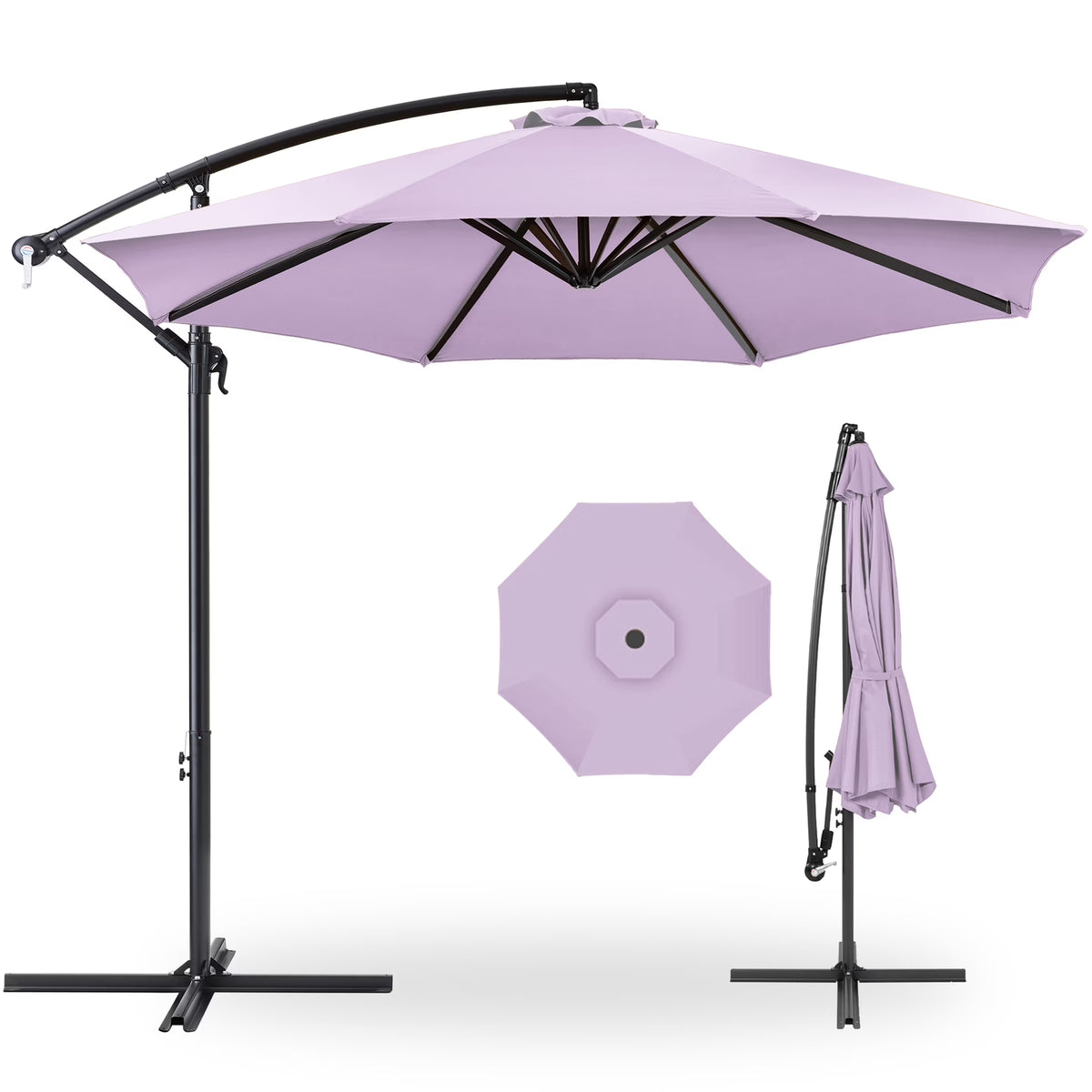 2026 NewBest Choice Products 10ft Offset Hanging Outdoor Market Patio Umbrella w/ Easy Tilt Adjustment - Tan