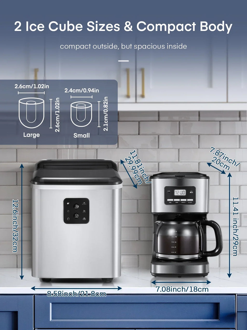 2026 NewFOHERE Ice Maker Countertop 2 Sizes, 28lbs in 24h, 9 Bullet Ice in 6M, Selfclean, Stainless Steel
