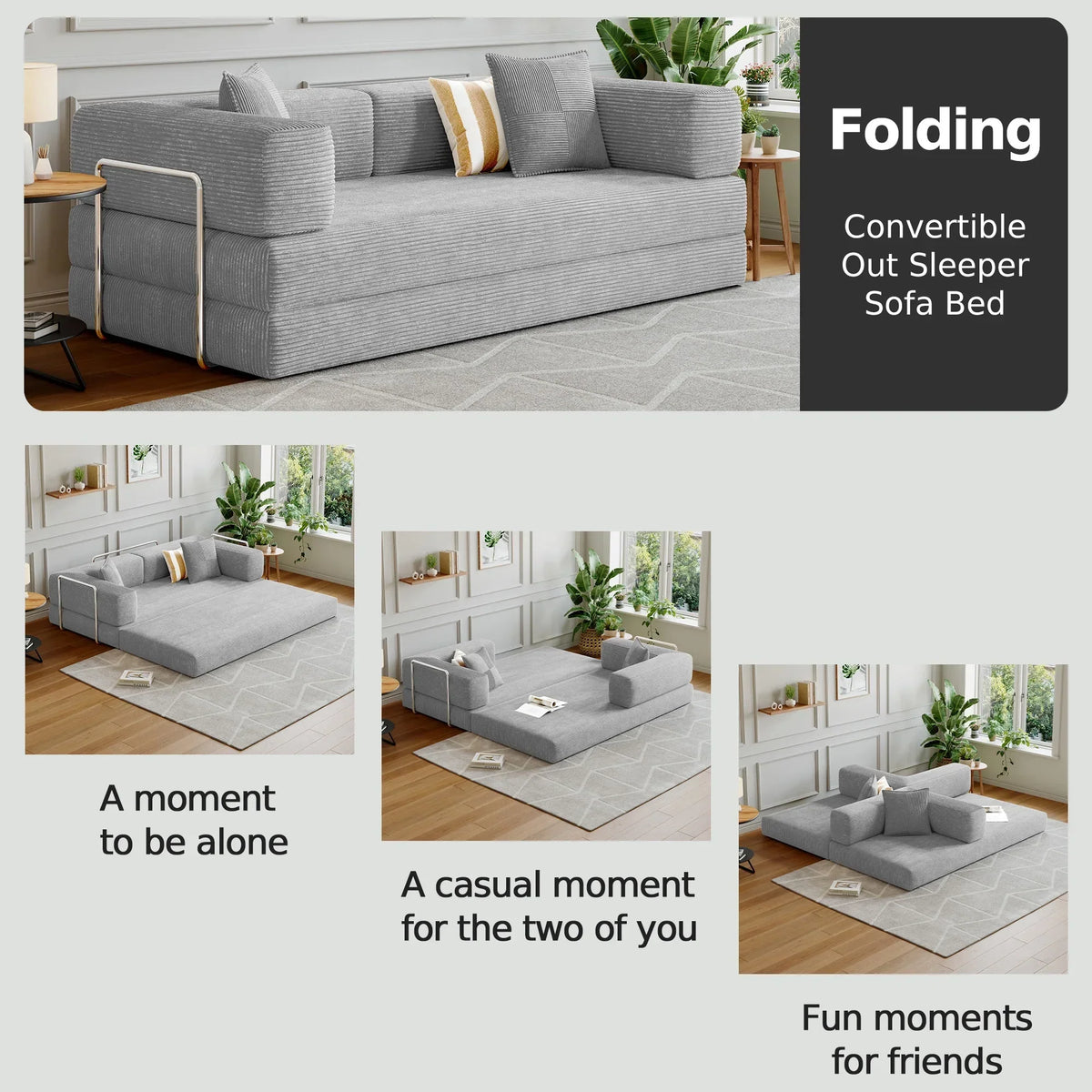 2026 NewConvertible Sleeper Sofa Bed,Compressed Floor Boneless Couch,Modular Modern Corduroy Sofa for Living Room Bedroom -with Fixed-Shape Frame and Support Armrest,Easy Assembly(Green)
