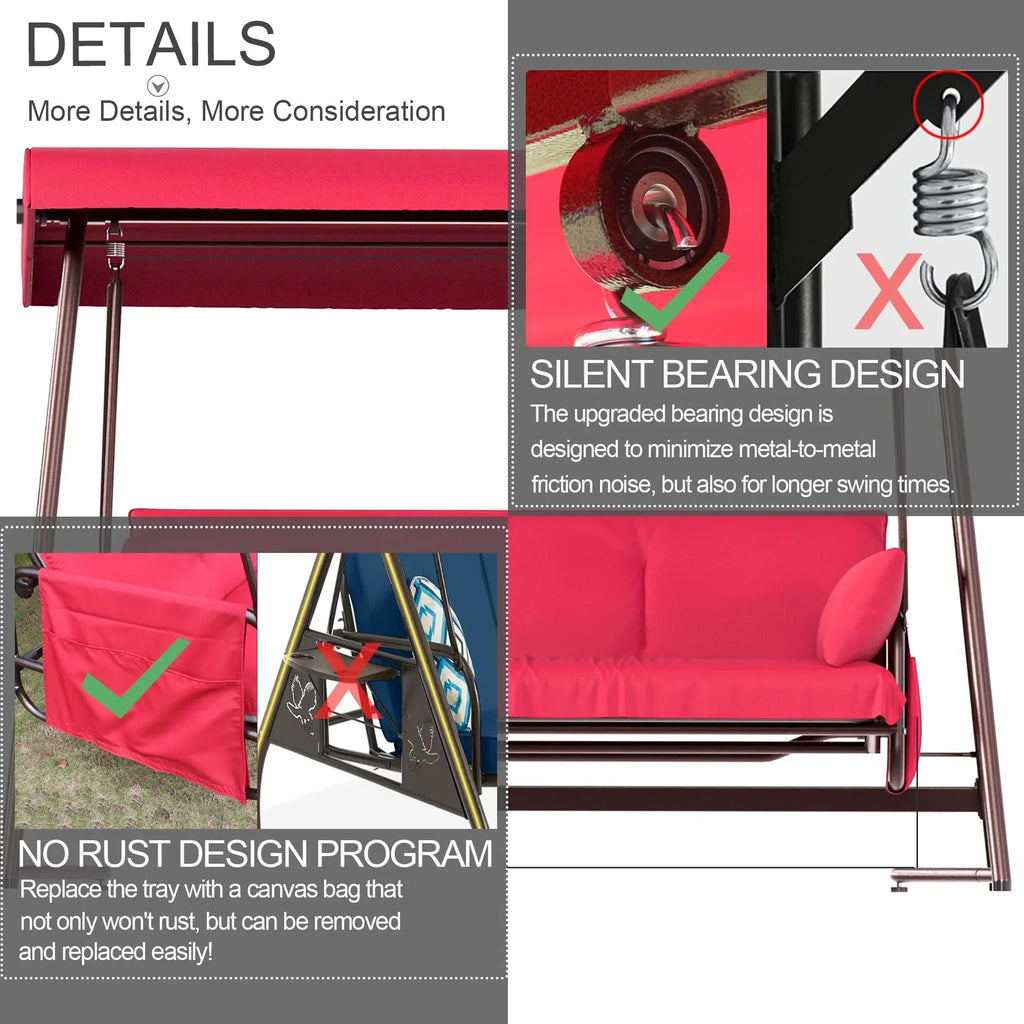 2026 NewTQKVIPI Oversized 4 Person Outdoor Porch Swing with Adjustable Backrest Canopy,2-in-1 Swing Bed 800 lbs Capacity,Patio Swing with Removable Cushions for Yard Garden Poolside Balcony