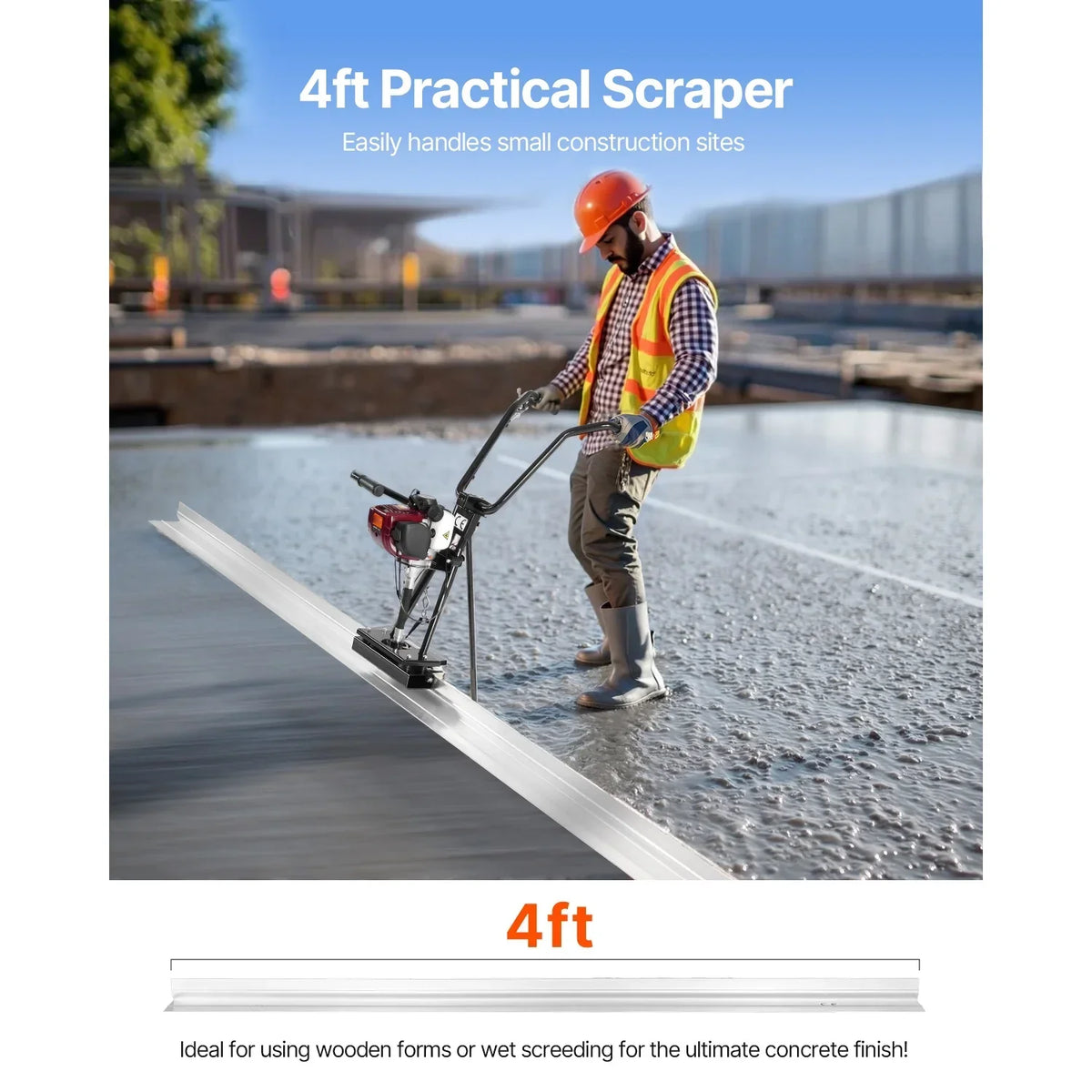 2026 NewKFFKFF Concrete Power Screed with 4 ft Aluminum Board, Cement Finishing Vibrating Motor, Adjustable Handles, and 6500RPM Efficiency