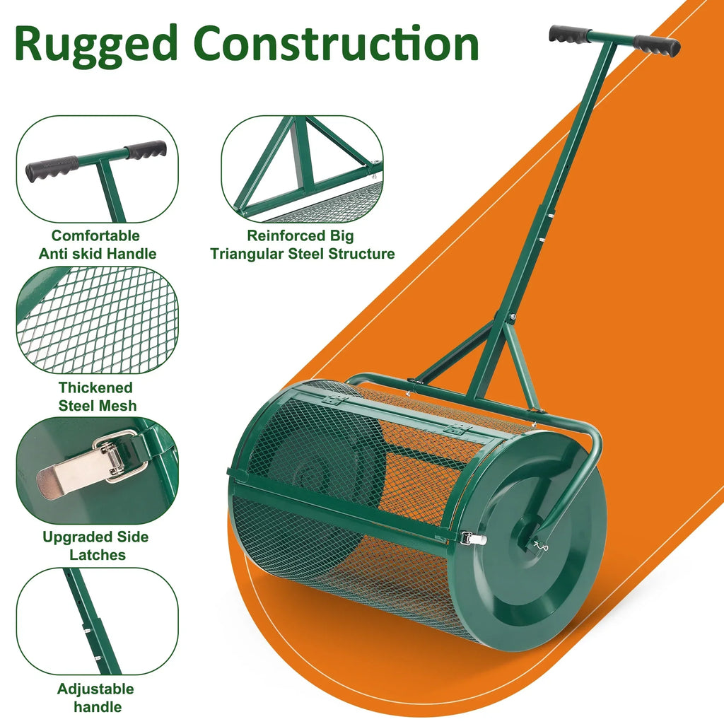 2026 NewMUCHANT 24" Compost Spreader, Heavy-Duty Metal Mesh Spreader with Adjustable Handle for Lawn, Green