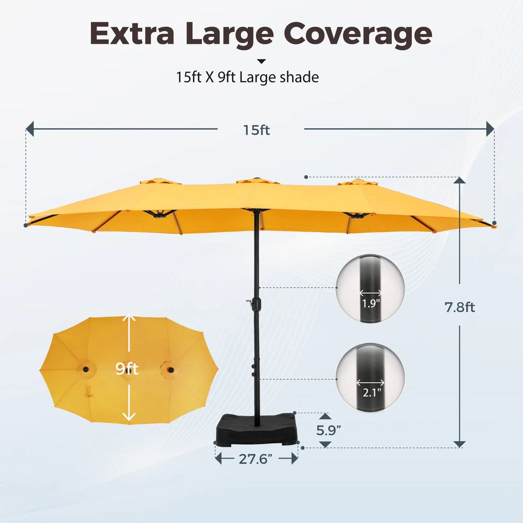 2026 NewAlpha Joy 15ft Outdoor Patio Umbrella Extra-Large Double-Sided Garden Umbrella with Crank Handle and Base - Smoky Gray