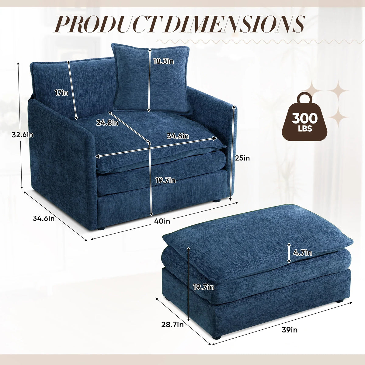 2026 NewMuumblus Oversized Lounge Chair with Ottoman, Cloud Accent Armchair for Living Room, Beige Chenille