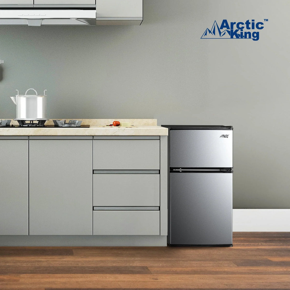 2026 NewArctic King 3.2 Cu ft Two Door Mini Fridge with Freezer, Stainless Steel, E-Star, ARM32D5ASL