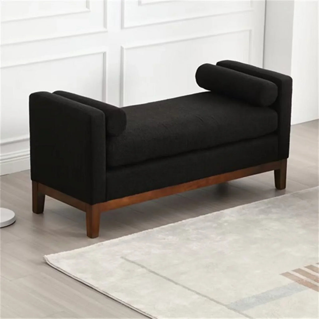 2026 NewEnd of Bed Bench, 53.5" Boucle Fabric Upholstered Entryway Bench with Wood Legs & Bolster Pillows, Rolled Arm Cushioned Ottoman Foot Rest Long Stool Window Extra Seating for Bedroom, Ivory