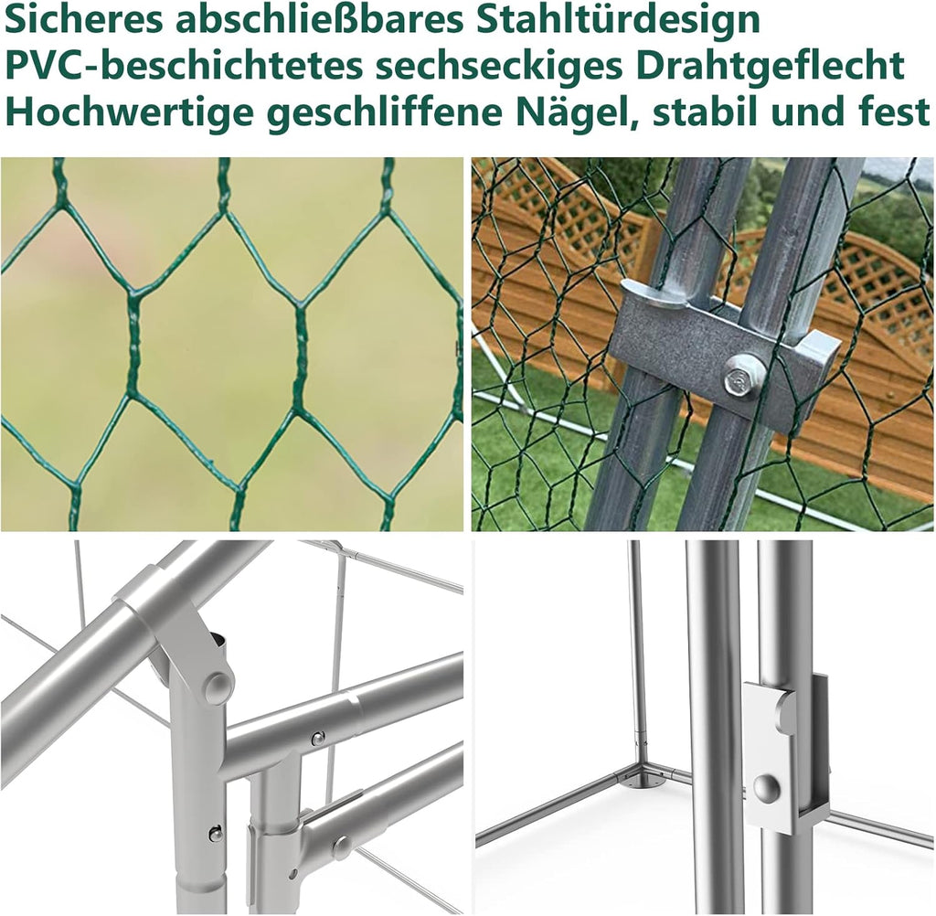 2026 Sonnewelt Corral exterior 3x4x2m Gallinero de acero galvanizado Jaula para animales pequeños Casa de pollos Techo Gallinero avícola con techo parasol y puerta para jaula de mascotas Jaula de pollos Jaula de pájaros Animales pequeños Plantas