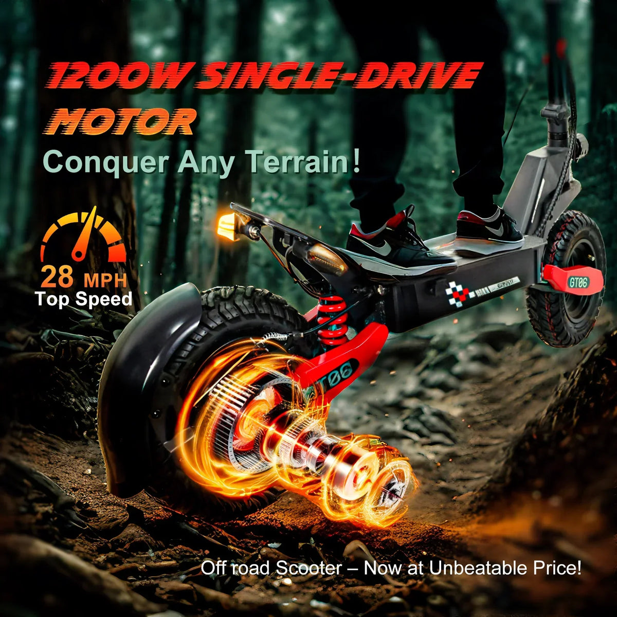 2026 NewOff Road Electric Scooter for Adults, 1200W Motor Fast E Scooter, Up to 28MPH Top Speed & 20Miles Long Range, 11" Off-Road Tires, 330lbs MAX Load, Foldable