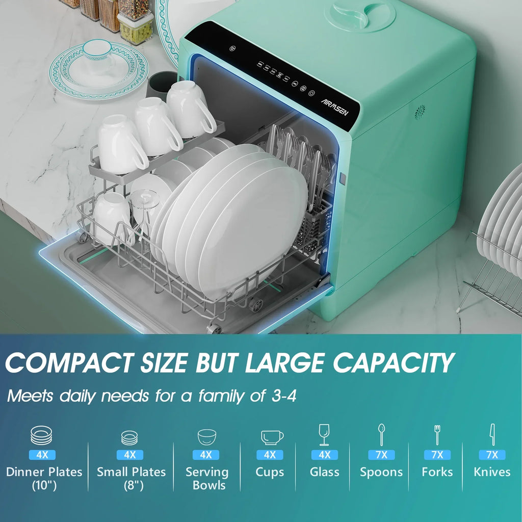 2026 NewAIRMSEN Portable Countertop Dishwasher with 5-Liter Built-in Water Tank and Air-Dry Function, 5 Washing Programs Mini Dishwasher, AE-TDQR03