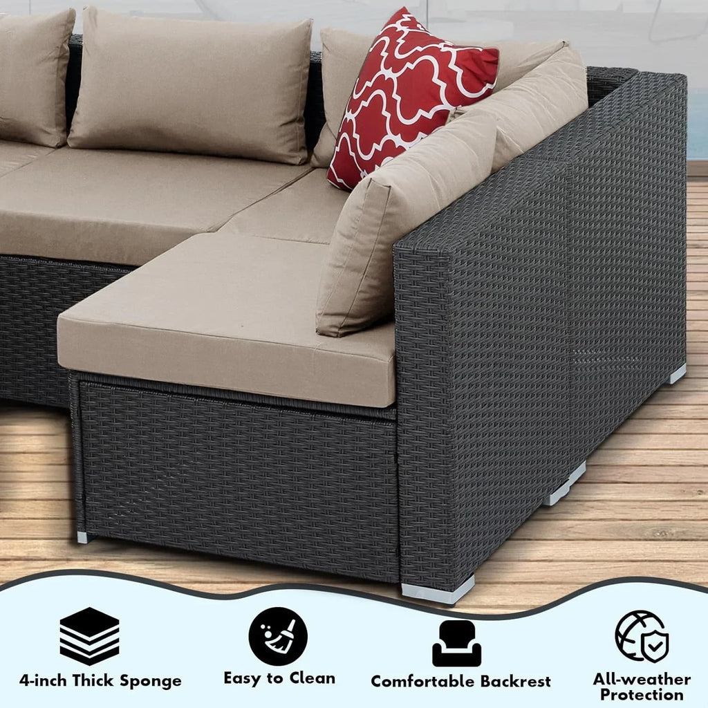 2026 New7 Piece Patio Furniture Sets Outdoor Sectional PE Rattan Outdoor Furniture Patio Conversation Set with Cushions and Glass Coffee Table, for Balcony Lawn and Garden, Gray