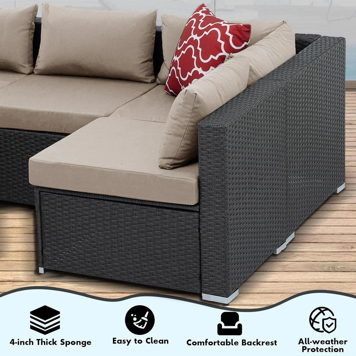 2026 New7 Piece Patio Furniture Sets Outdoor Sectional PE Rattan Outdoor Furniture Patio Conversation Set with Cushions and Glass Coffee Table, for Balcony Lawn and Garden, Gray