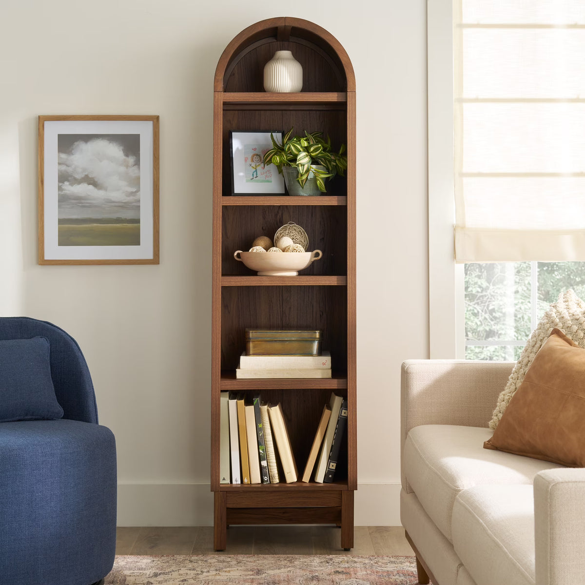 2026 NewBetter Homes & Gardens Juliet Narrow Arch Bookcase, Deep Green and Light Honey