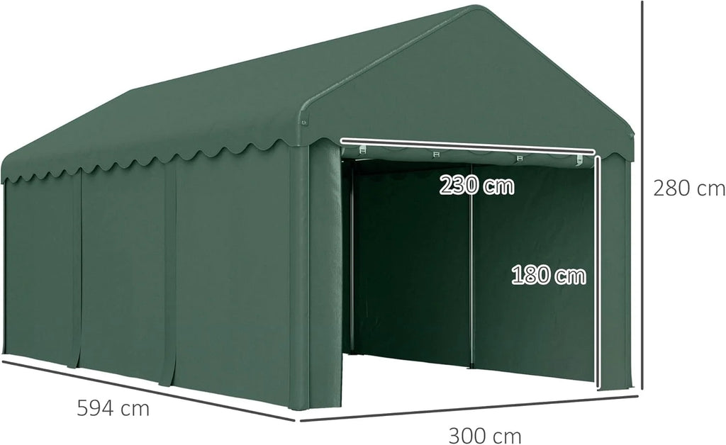 2026 Outsunny Carpa Garaje 6x3 m Garaje Exterior para Coche Impermeable Garaje Portátil Anti-UV con Paredes Laterales Desmontables y 2 Puertas con Cremallera Verde