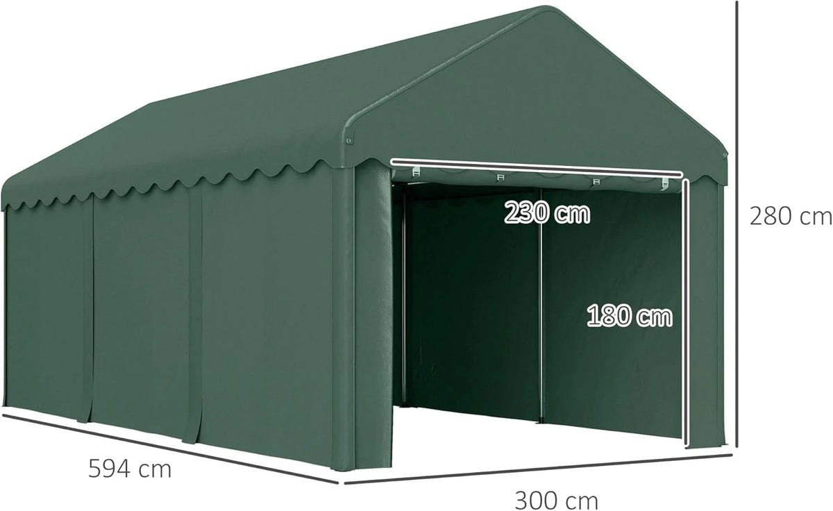 2026 Outsunny Carpa Garaje 6x3 m Garaje Exterior para Coche Impermeable Garaje Portátil Anti-UV con Paredes Laterales Desmontables y 2 Puertas con Cremallera Verde