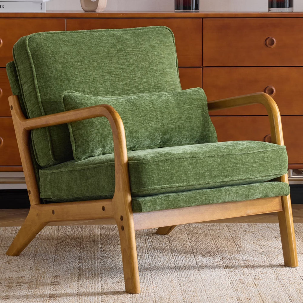 2026 NewKtaxon Accent Chair Corduroy Upholstered Armchair, Reading Club Chair with Pillow and Solid Wood Frame for Living Room Bedroom Furniture Off White