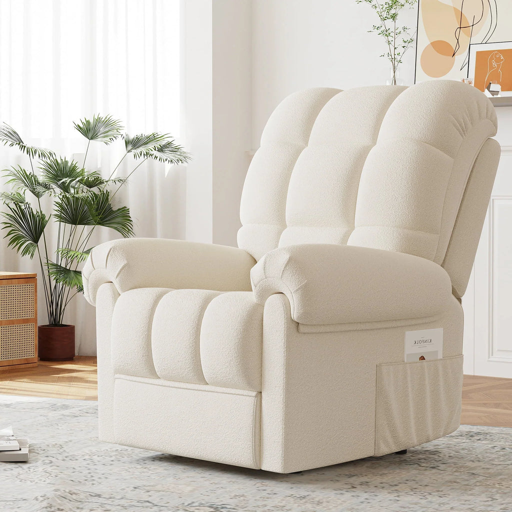 2026 NewPower Recliner Chair,Electric Recline Sofa Chair for Adults with USB Port,Comfy Teddy Fleece Adjustable Cloud Sofa,Tool-Free Setup,Beige White