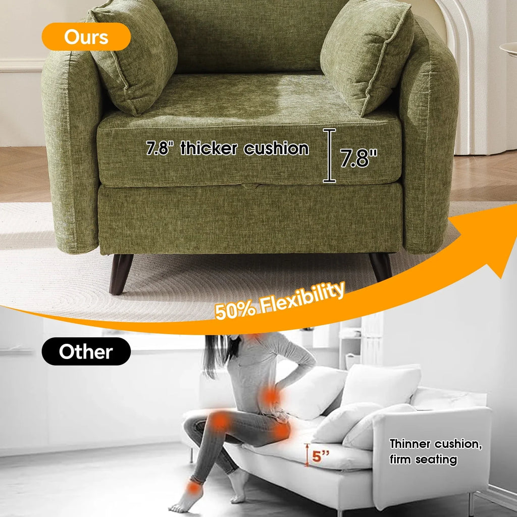 2026 NewRexulqo Oversized Accent Chair with All Seats Storage,Comfy Living Room Chairs with 2 Throw Pillow,Upholstered Mid-Century Armchair,24.5'' Deep Seat,Reading Chair For Bedroom,Office,Chenille,Green