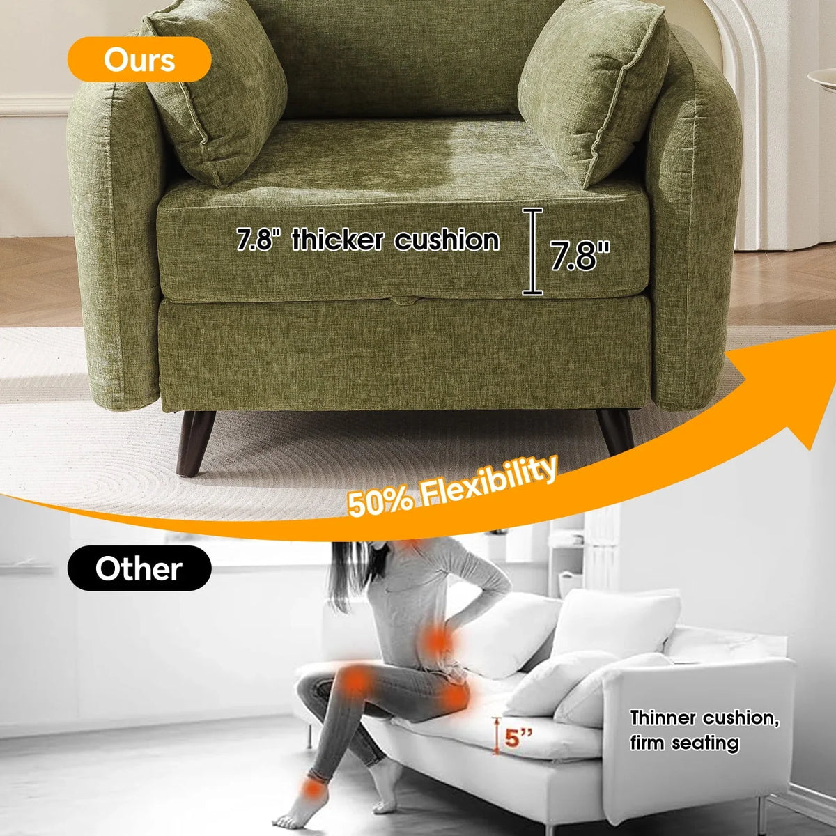 2026 NewRexulqo Oversized Accent Chair with All Seats Storage,Comfy Living Room Chairs with 2 Throw Pillow,Upholstered Mid-Century Armchair,24.5'' Deep Seat,Reading Chair For Bedroom,Office,Chenille,Green