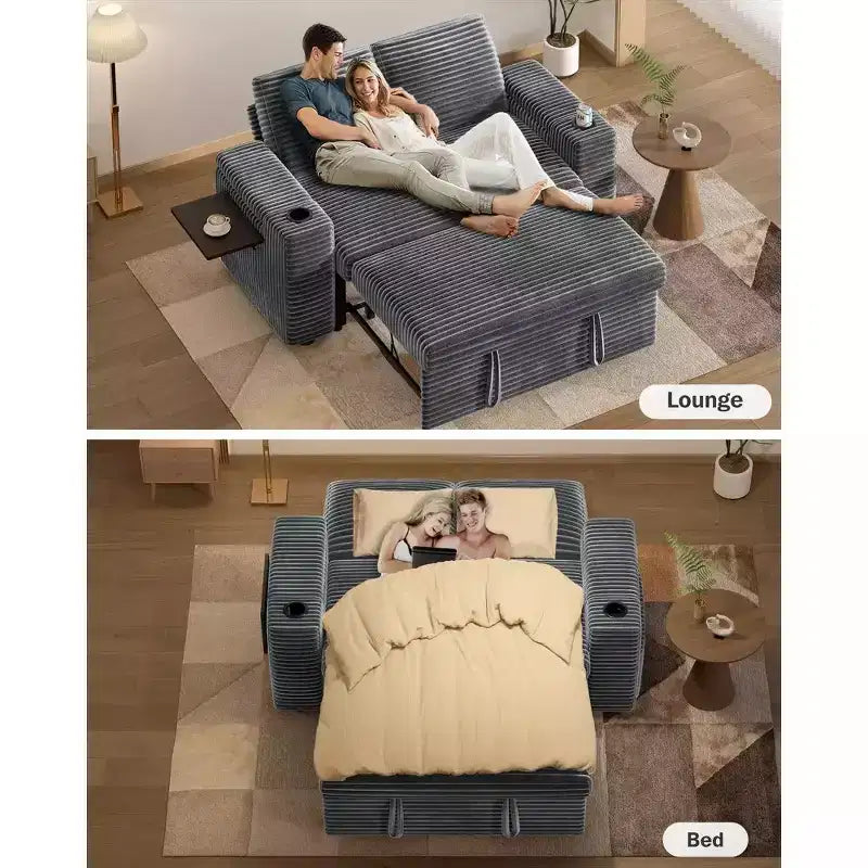 2026 Dyonery Sofá cama 4 en 1 de 65,5" con respaldos ajustables, carga USB/Type-C, portavasos y bolsillos, verde