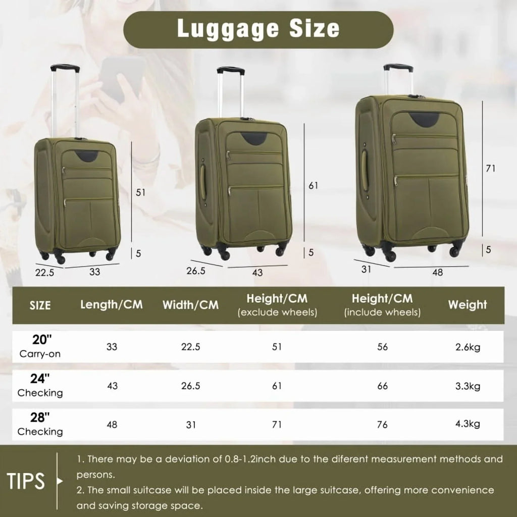2026 NewSoftside Luggage Expandable 3 Piece Set Suitcase Upright Spinner Softshell Lightweight Luggage Travel Set