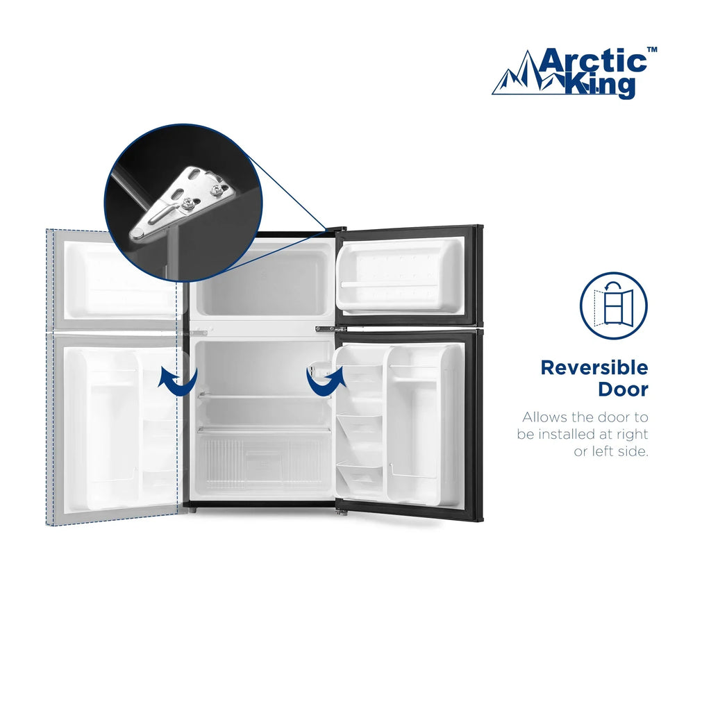 2026 NewArctic King 3.2 Cu ft Two Door Mini Fridge with Freezer, Stainless Steel, E-Star