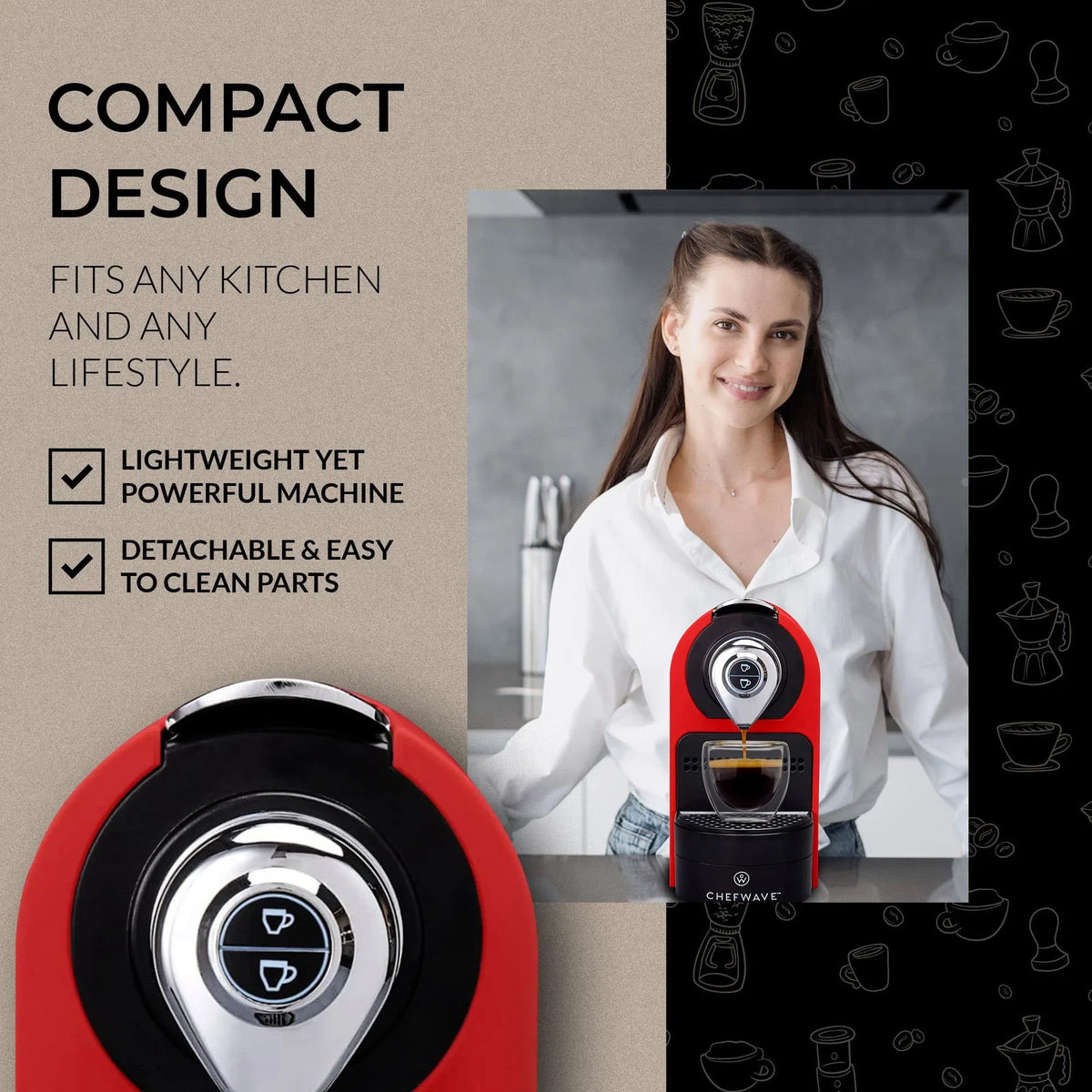 2026 NewChefWave Espresso Machine for use with Nespresso Capsules (Red), Holder and Cups