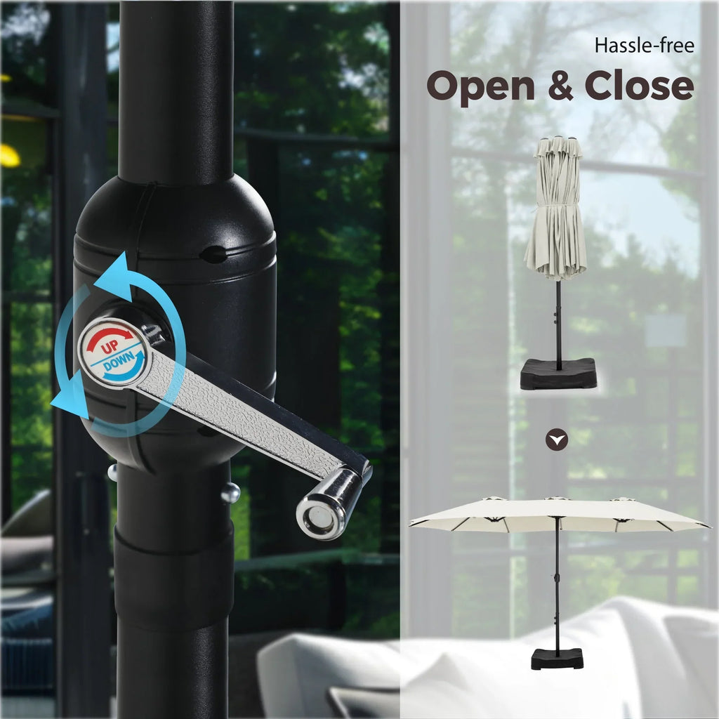 2026 NewAlpha Joy 15ft Outdoor Patio Umbrella Extra-Large Double-Sided Garden Umbrella with Crank Handle and Base - Smoky Gray