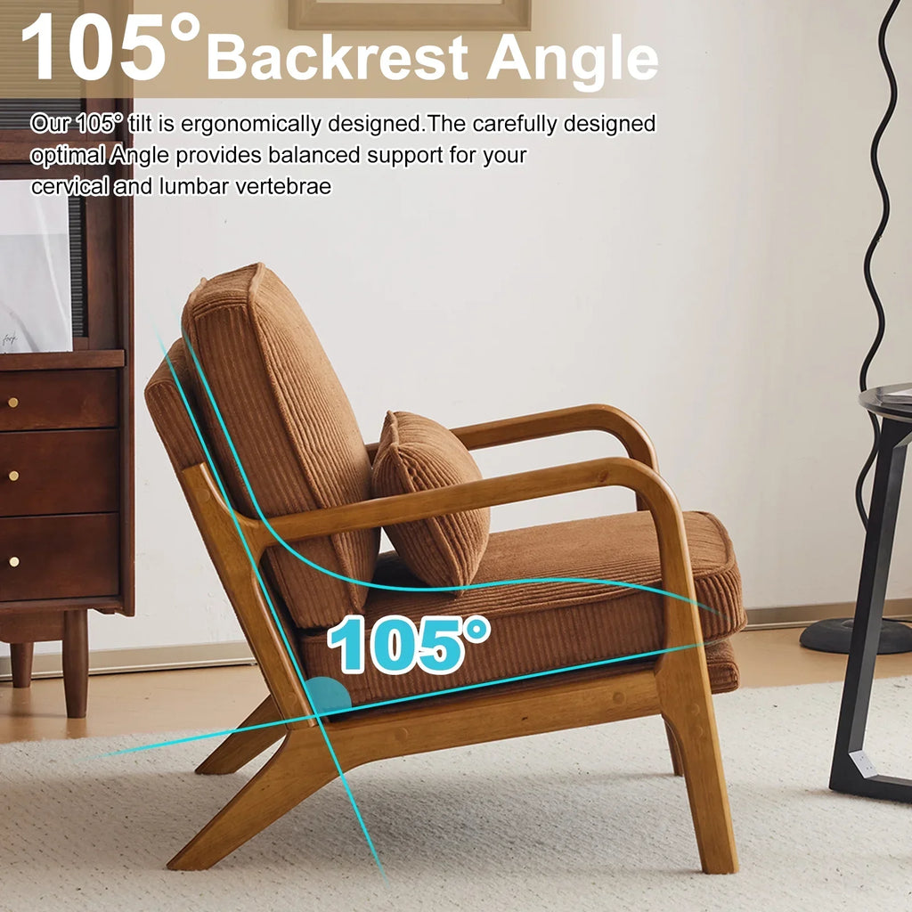 2026 NewKtaxon Accent Chair Corduroy Upholstered Armchair, Reading Club Chair with Pillow and Solid Wood Frame for Living Room Bedroom Furniture Off White