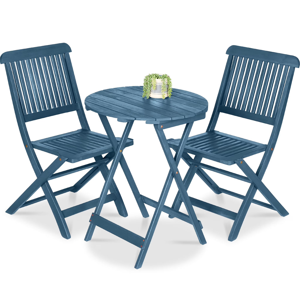 2026 NewBest Choice Products 3-Piece Acacia Wood Bistro Set, Folding Patio Furniture w/ 2 Chairs, Table - Natural