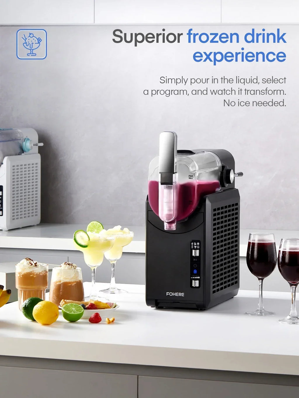 2026 New5-in-1 Slushie Machine, No Ice Needed, 15 Min Slushy Machine for Home with Self-Cleaning, Professional Frozen Drink Maker, 5 Preset Programs, Frozen Margaritas, Frapp"s, Milkshakes, and More, FOHERE