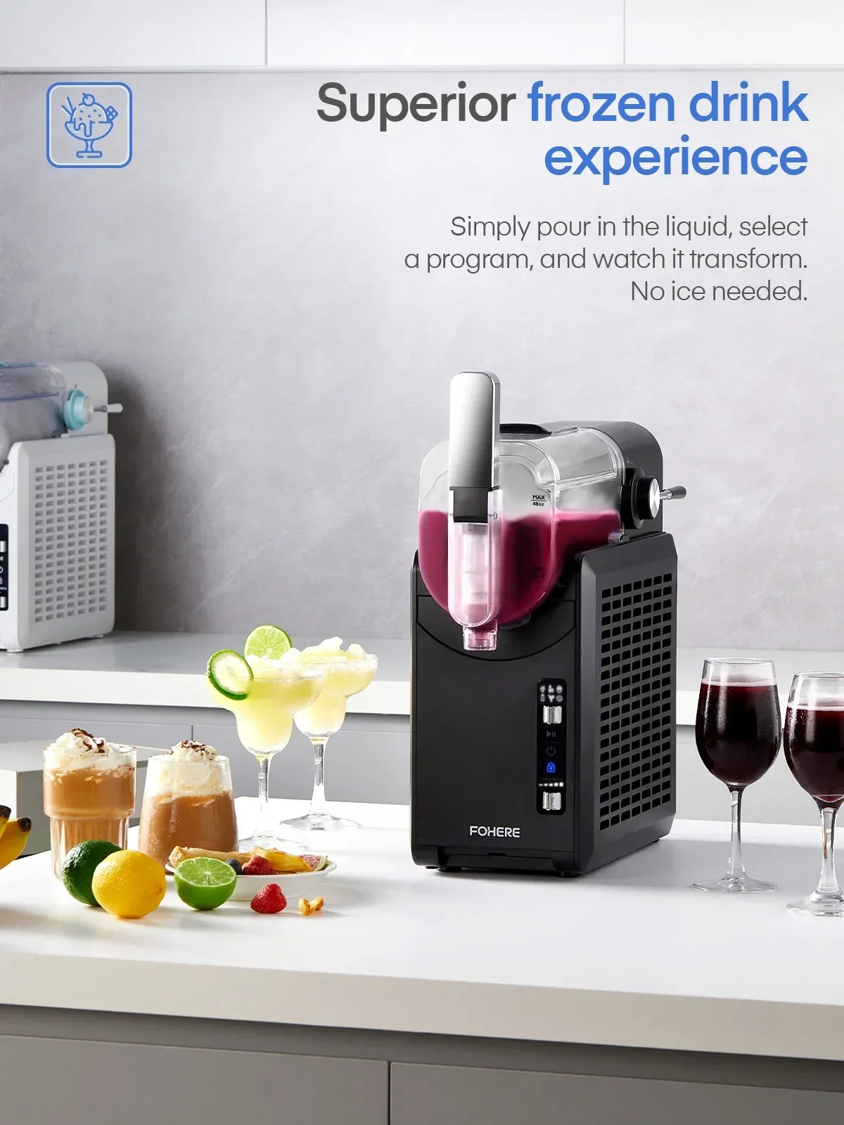 2026 New5-in-1 Slushie Machine, No Ice Needed, 15 Min Slushy Machine for Home with Self-Cleaning, Professional Frozen Drink Maker, 5 Preset Programs, Frozen Margaritas, Frapp"s, Milkshakes, and More, FOHERE
