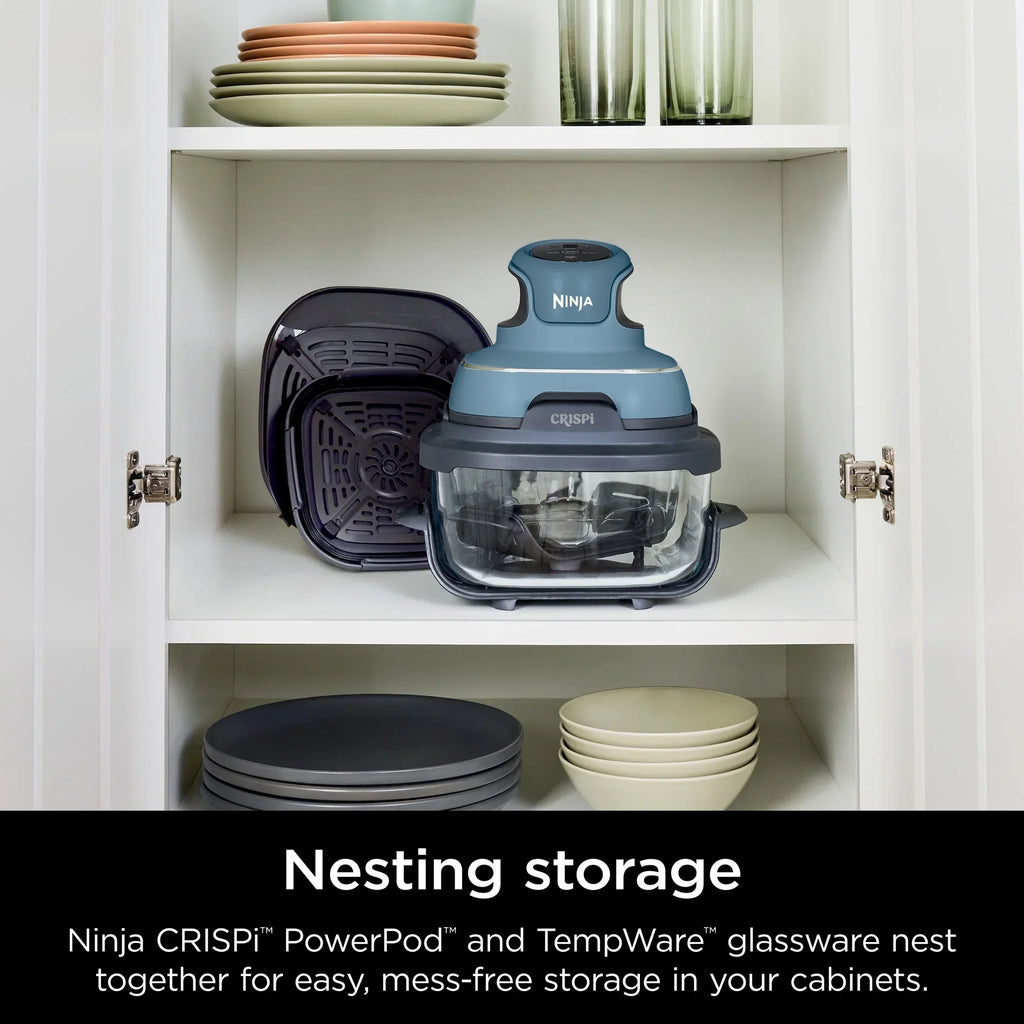 2026 NewNinja Crispi 3-in-1 Portable Glass Air Fryer Cooking System, 1500W, 4-Qt & 5-Cup TempWare Glass Containers with Storage Lids, Microwave, Freezer & Dishwasher Safe, White, FN100WH