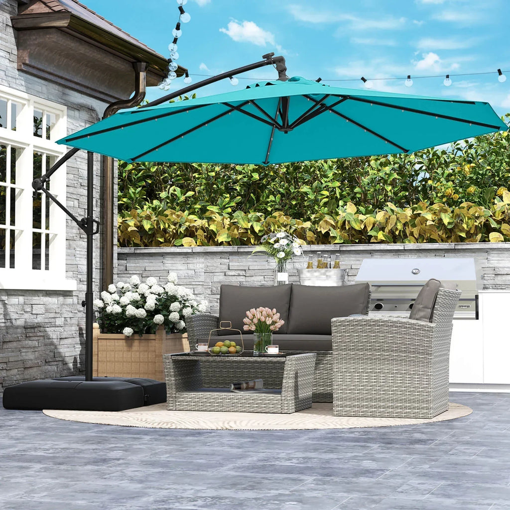 2026 NewCostway 10 FT Solar Offset Hanging Umbrella Patio Cantilever Umbrella with 32 LED Lights Brown