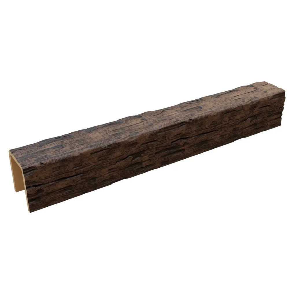 2026 NewEkena Millwork 3 1/2"W x 3 1/2"H x 120"L 3-Sided (U-Beam) Salvaged Timber HeritageTimber Faux Wood Ceiling Beam, Kona Brown