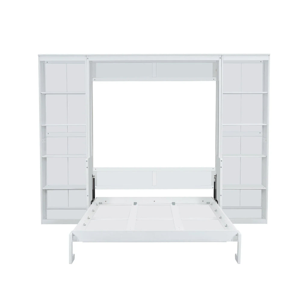 2026 NewQueen Size Murphy Bed with Desk and Bookshelf(White)