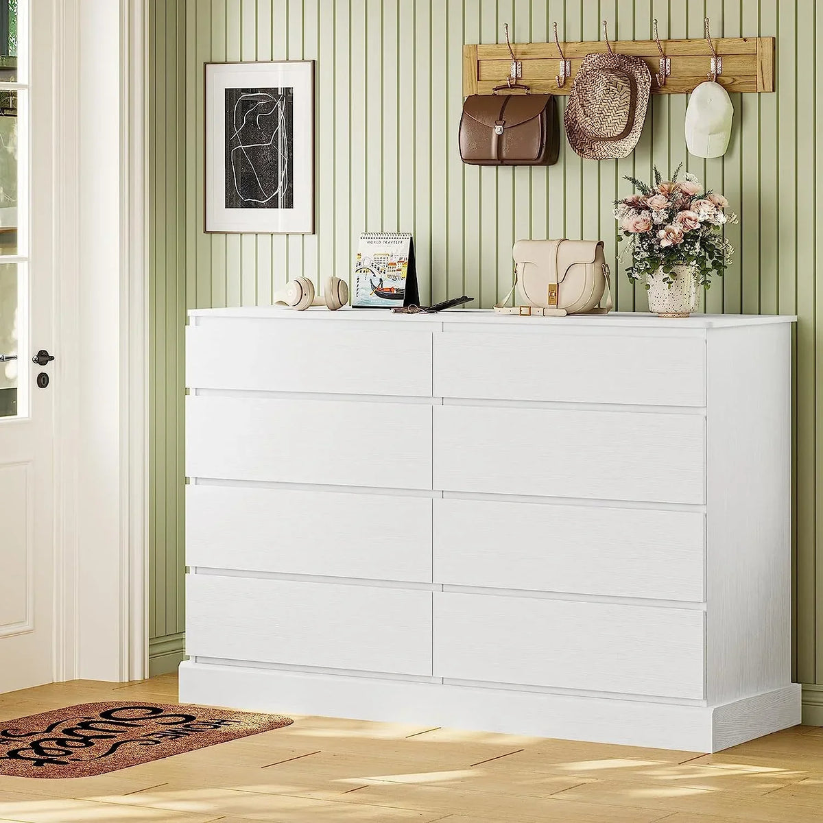 2026 New8 Drawers Double Dresser Wooden Black Chest of Drawers for Bedroom, Large Storage Cabinet for Home Living Room