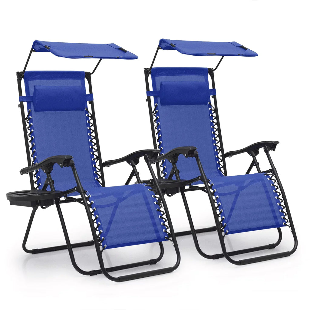 2026 NewMoNiBloom Zero Gravity Chairs Set of 2, Folding Outdoor Patio Beach Recliner with Canopy Shade & Headrest, Black
