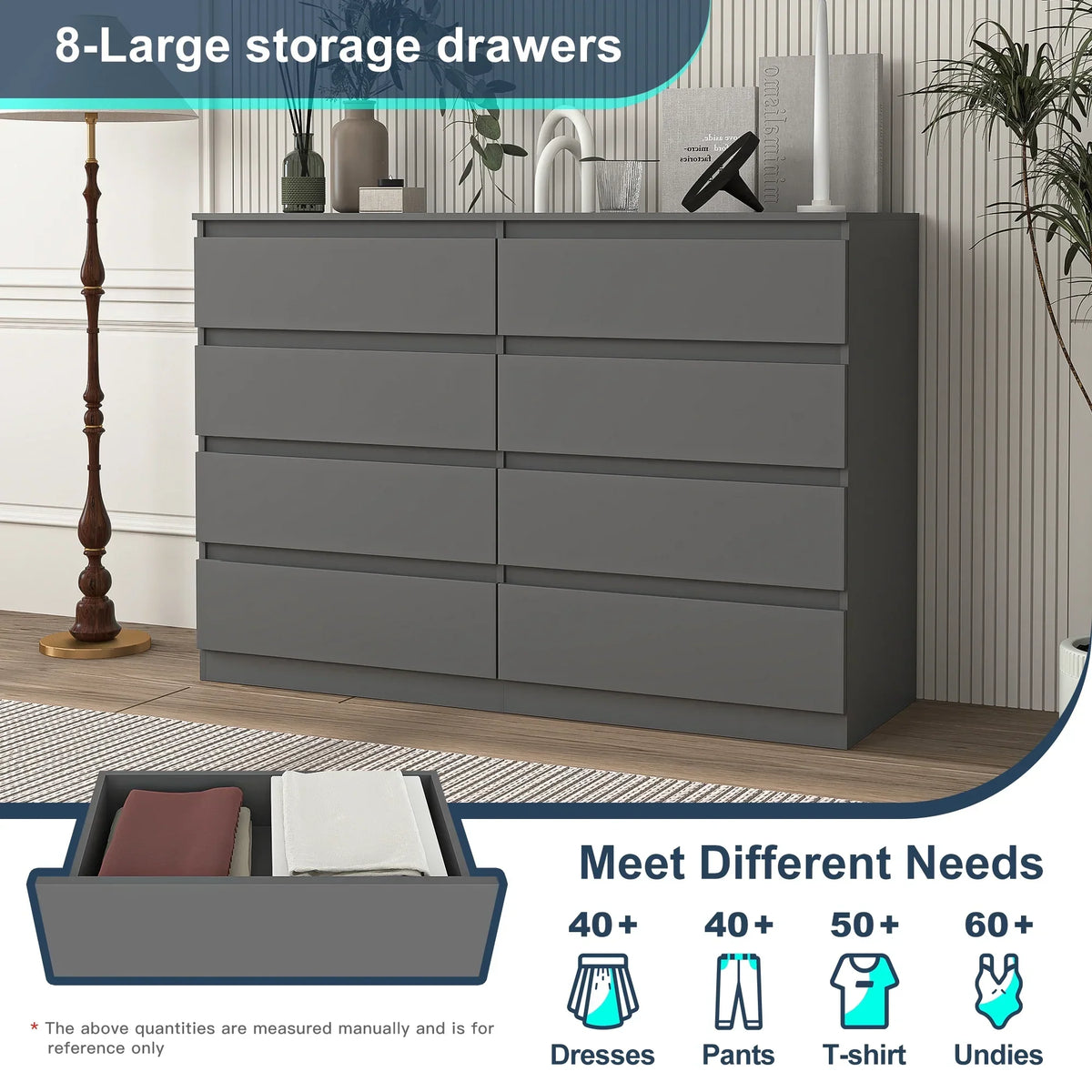 2026 NewResenkos Modern Mid Century 6 Drawer Wide Dressers Chests for Bedroom, Chest of Drawer Organizer Grey