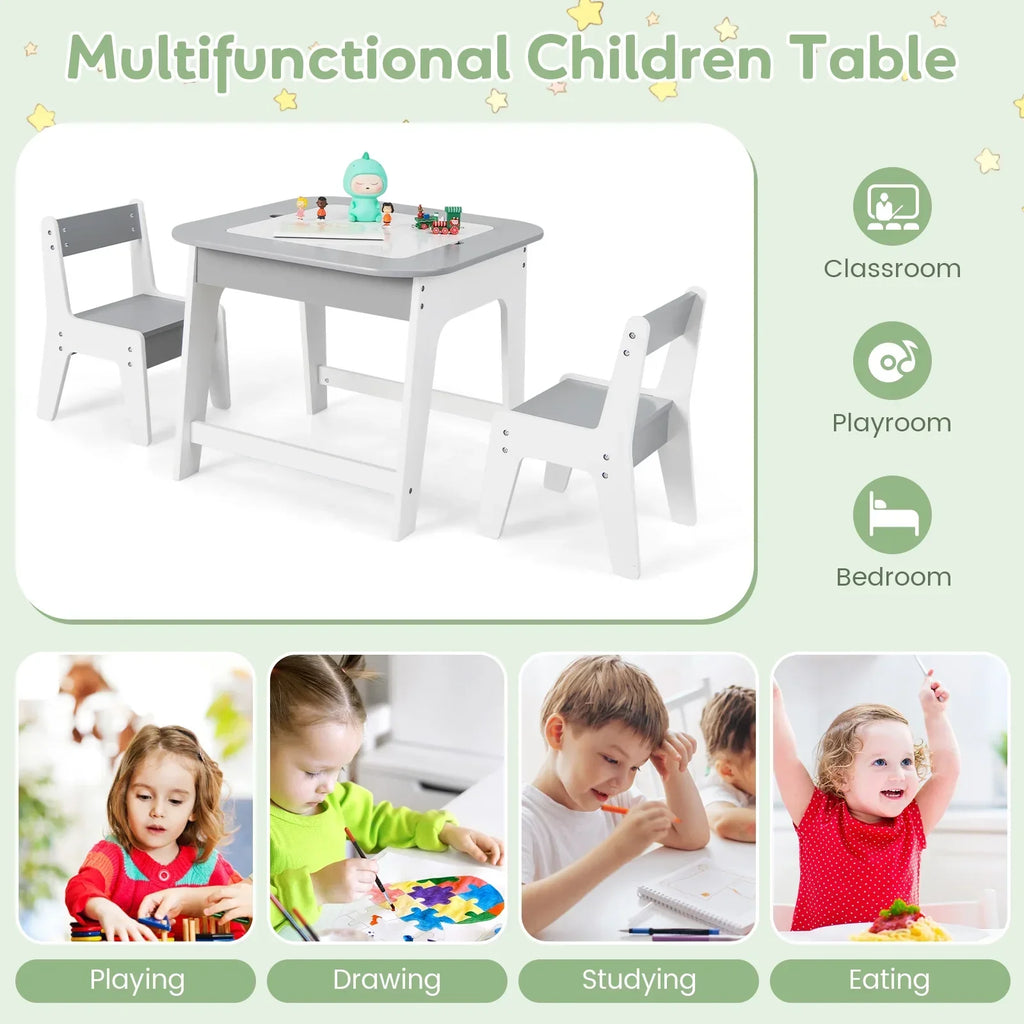 2026 NewOLAKIDS Kids Table and Chair Set, 3 in 1 Wooden Activity Table with Removable Tabletop, Blackboard and Whiteboard for Toddlers Arts Crafts Drawing Reading Playing, Playroom Nursery (Natural)